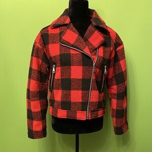 VIGOSS Buffalo Plaid Cropped Moto Jacket, size S